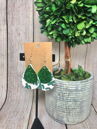 Cactus & Green Glitter Teardrops