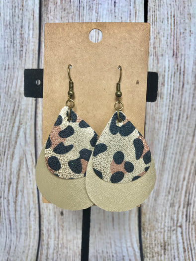 Gold Leather & Leopard Print Teardrops