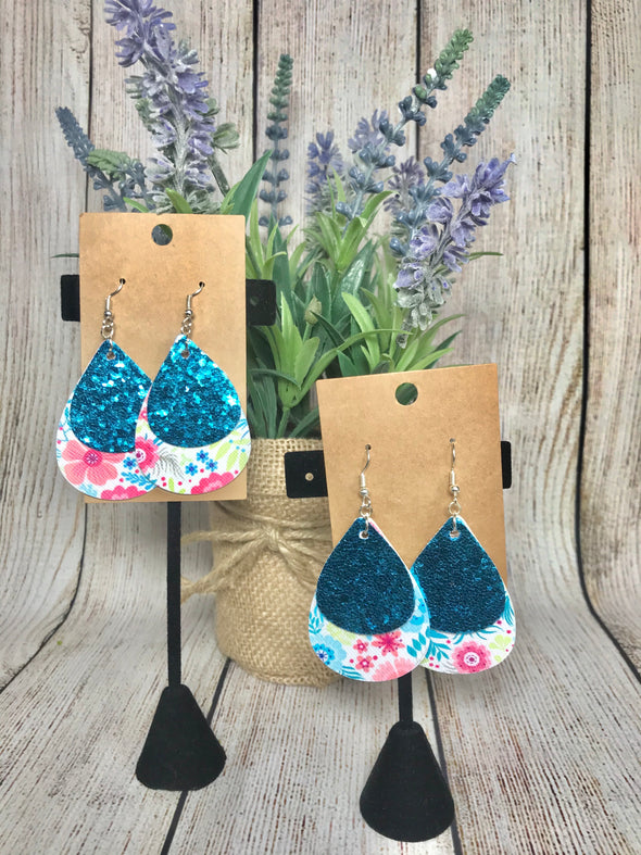 Pink & Blue Floral Teardrops